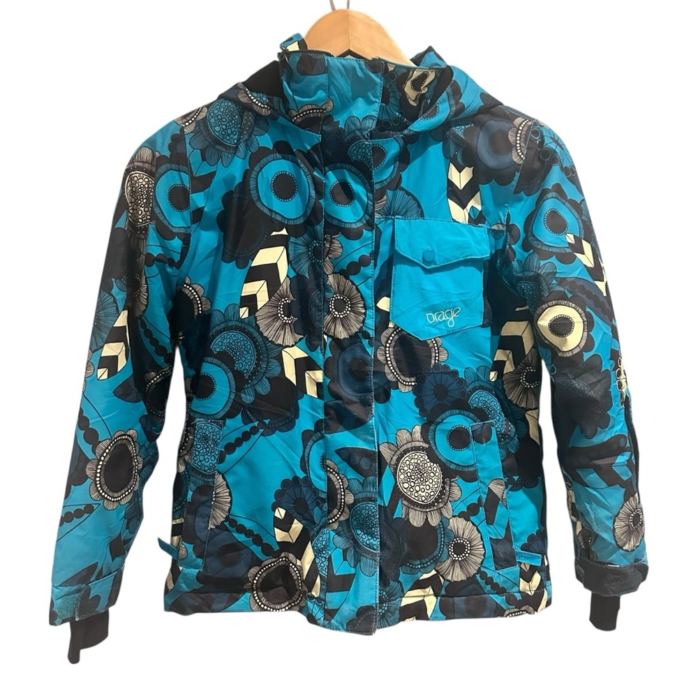 Orage Hooded Ski Jacket Blue White Floral Full Zip Size‎ 8